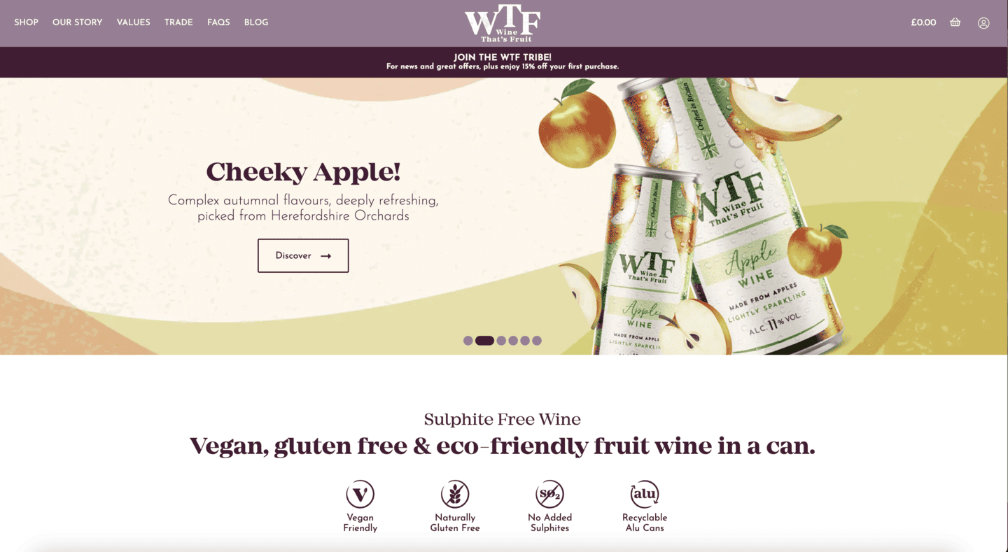 Wine that's Fruit website homepage showcasing Rebellion's UI design skills