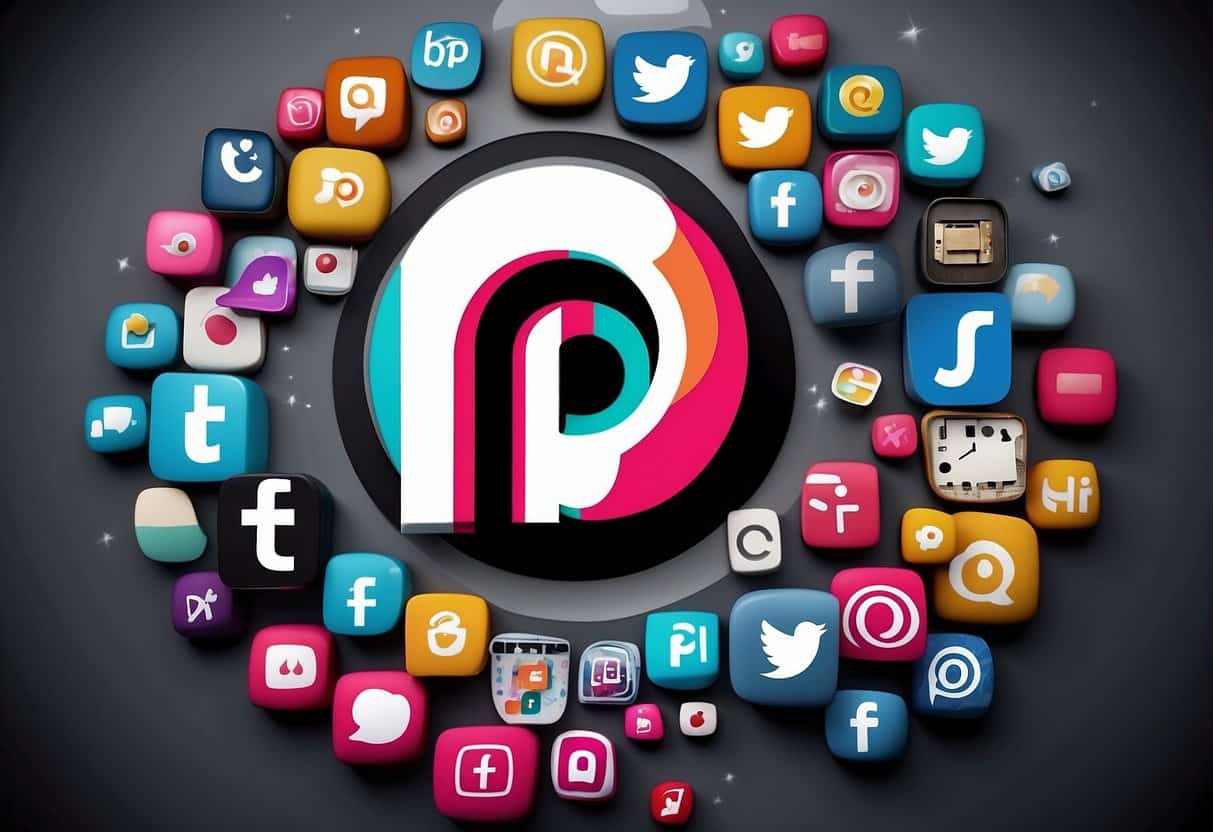 A TikTok logo is surrounded by various social media icons, symbolizing cross-promotion and collaboration to amplify reach