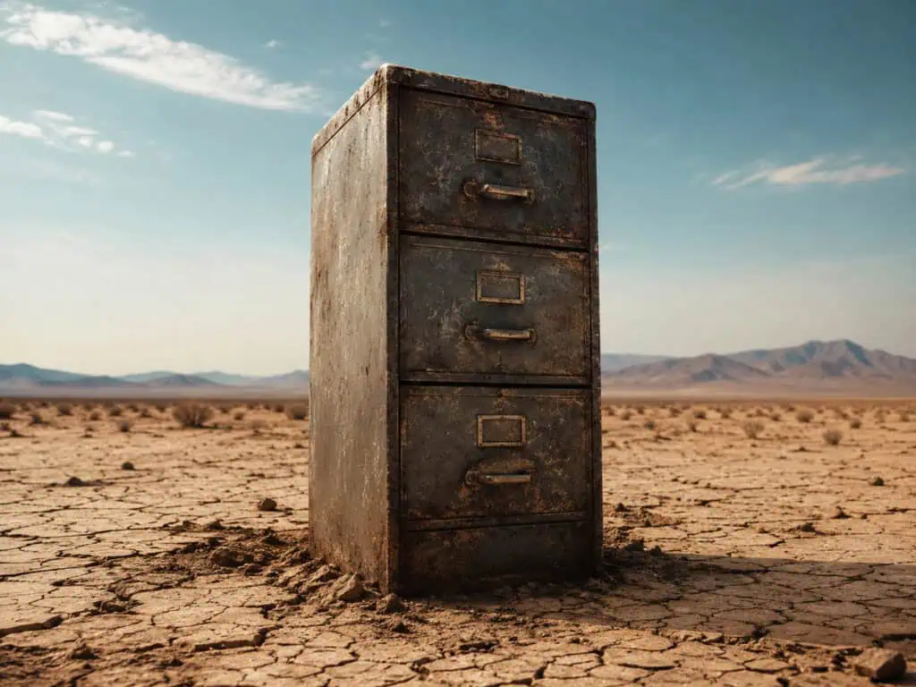 filing cabinet in a desert landscape