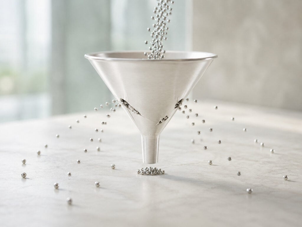 Funnel losing objects before they reach the bottom, representing website visitors dropping out before converting